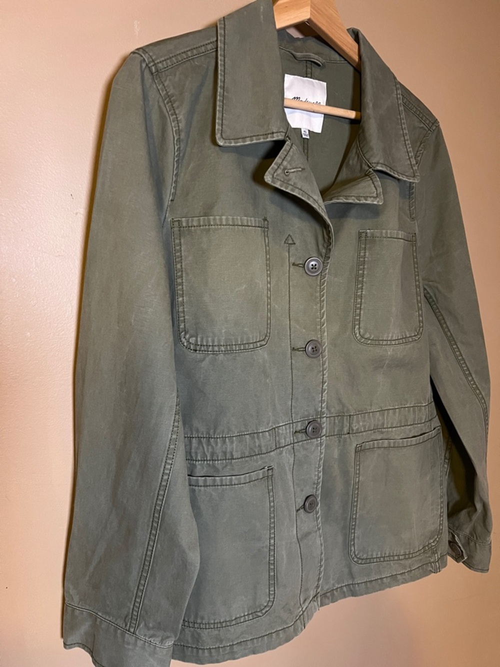 Madewell Distressed Olive Green Utility Field Jacket Blazer Womens size XL - Picture 3 of 16
